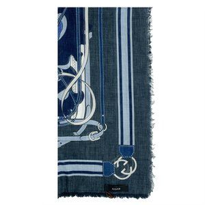 Gucci Unisex GG Belt Print Cotton Scarf Blue White